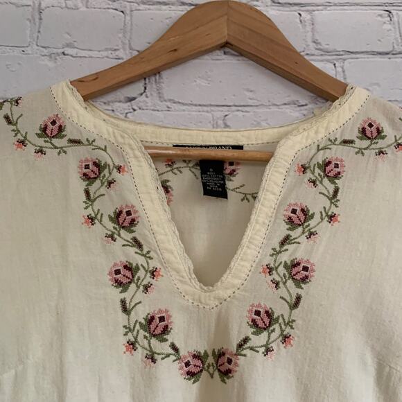 Lucky Brand Cream Pink Embroidered 3/4 Sleeve Blouse - Picture 4 of 8